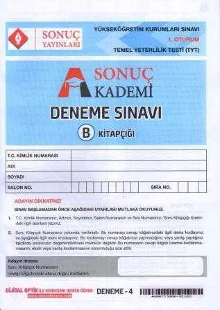 Sonuç Akademi Deneme Sınavı 1. Oturum B Kitapçığı / Yüseköğretim Kurumları Temel Yeterlilik Testi