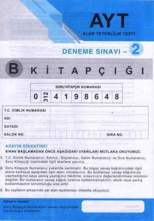 Sistematik AYT Deneme Sınavı 2 B Kitapçığı