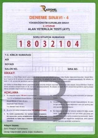 Rasyonel Yüksek Öğretim Kuruları Deneme Sınavı 4 / 2. Oturum AYT B Kitapçığı