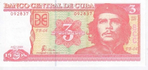 Republica de Cuba 3 Pesos (Kullanıma sunulmamış Sıfır Durumda) - ANO 2005 - Che Precursor Del Traboja Voluntario / Che Öncüsü Del Traboja Voluntario