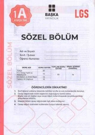 Başka Yayınları LGS Sözel Bölüm 1 A Kitapçığı