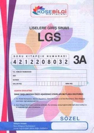 Köşe Bilgi Yayınları LGS Sözel Bölüm Deneme Sınavı 3 A Kitapçığı