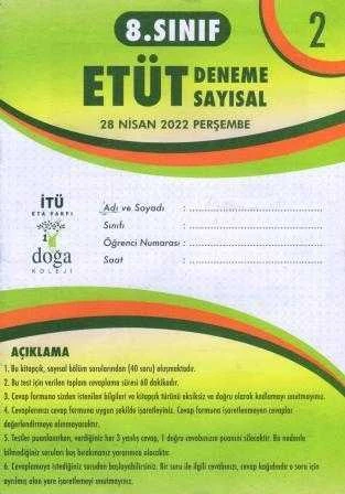 8. Sınıf Etüt Deneme Sayısal Nisan 2022 Deneme No: 2