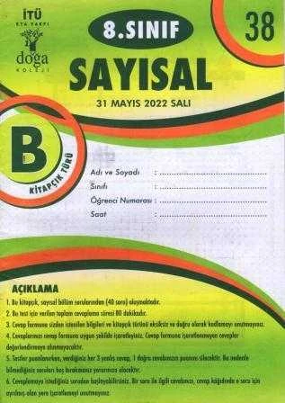 8. Sınıf Sayısal B Kitapcık Türü Mayıs 2022 Deneme No: 38