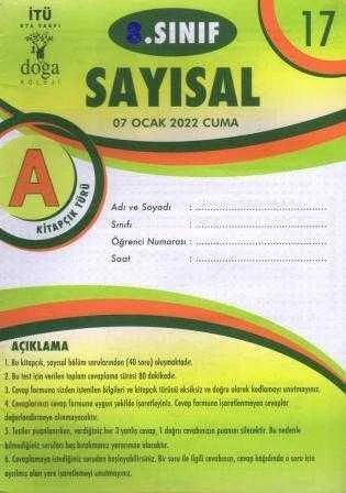 8. Sınıf Sayısal A Kitapcık Türü Ocak 2022 Deneme No: 17