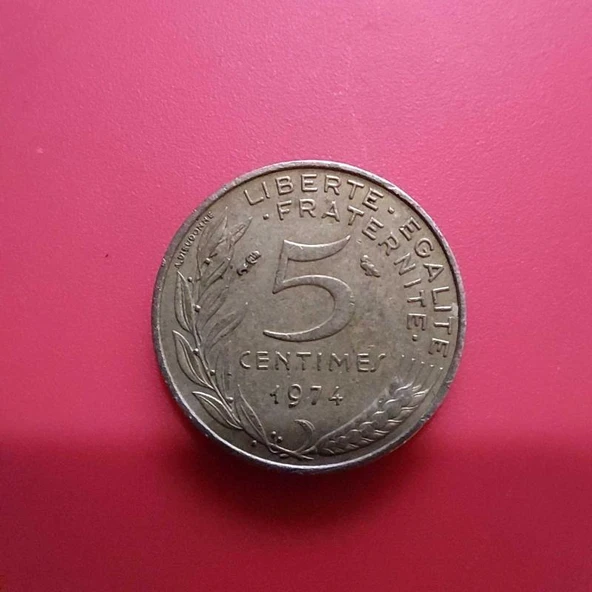 Fransız Merkez Bankası Madeni 5 Centimes (1974 Yılı Üretimi)