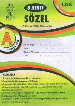 8. Sınıf Sözel A Kitapcık Türü Kasım 2021 LGS Simülasyonu