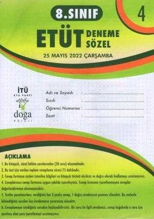 8. Sınıf Etüt Deneme Sözel Mayıs 2022 Deneme No: 4
