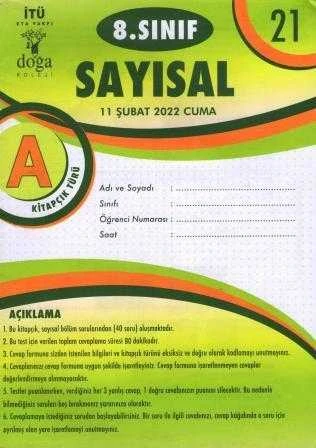 8. Sınıf Sayısal A Kitapcık Türü Şubat 2022 Deneme No: 21