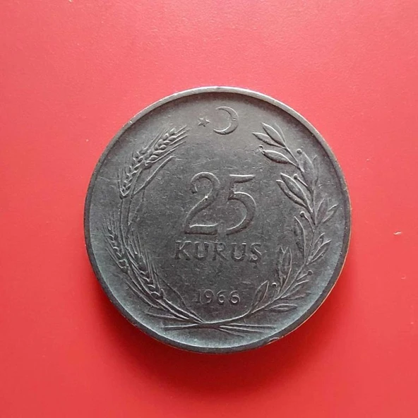 T.C. Merkez Bankası Madeni 25 Kuruş (1966 Yılı Üretimi) / Acmonital