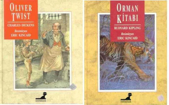 İlkkaynak Çocuk Klasikleri 2 Cilt Takım "Oliver Twist + Orman Kitabı" - 1991 Yılı Ciltli Kuşe Kağıda Renki İlk Prestij Baskısı