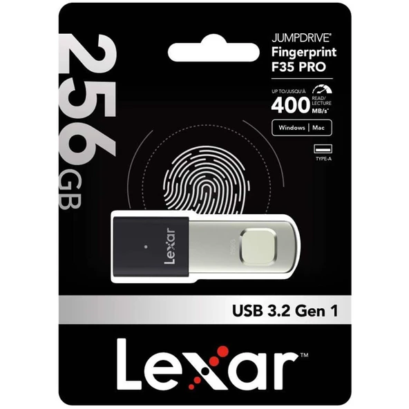 Lexar 256GB Parmak İzi Okuyuculu F35 Pro 300Mb 3.2 USB Flash Bellek