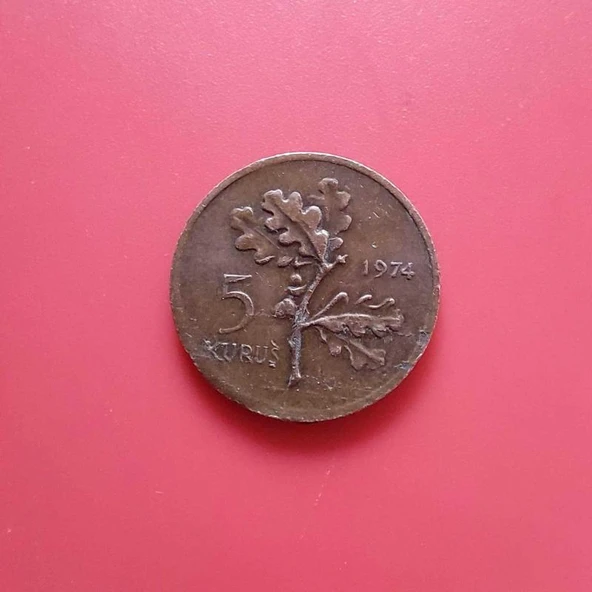 T.C. Merkez Bankası Madeni 5 Kuruş (1974 Yılı Üretimi) / Bakır - Çinko
