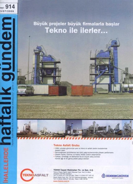 İhalelerde Haftalık Gündem Dergisi Yıl: 2009 Sayı: 914