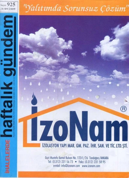İhalelerde Haftalık Gündem Dergisi Yıl: 2009 Sayı: 925