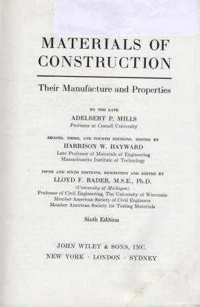 Materials of Construction / Their Manufacture and Properties (Sahaf - Yeni Gibi) / 1967 Yılı Bez Ciltli 6. Baskısı