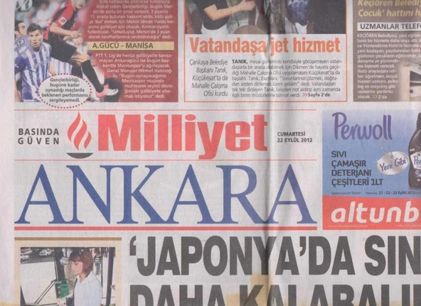 Milliyet Gazetesi Ankara Eki 22 Eylül 2012 Cumartesi Tam ve Eksiksiz