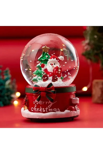 Yılbaşı Noel Baba Işıklı Müzikli Kar Küresi Yeni Yıl Noel Baba ve Çam Ağacı Temalı Kar Küresi 13 CM - 7