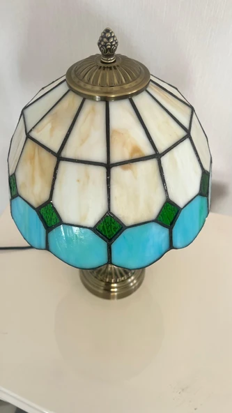 Yüceeller El Yapımı Eskitme Vitray Retro Barok Abajur Masa Lambası Oturma Yatak Odası Yeşil beyaz - 5