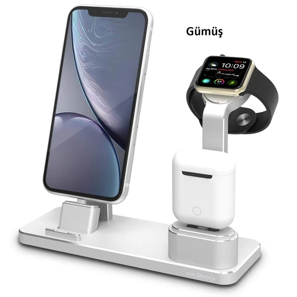 iPhone Şarj Aleti Apple Watch Şarj Aleti Çoklu Şarj İstasyonu 20W Adaptörlü Metal Şarj Standı