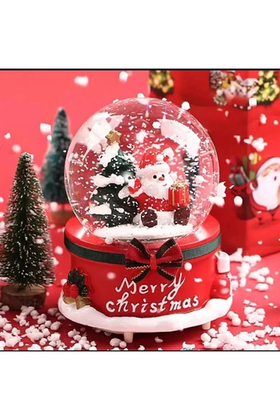 Yılbaşı Noel Baba Işıklı Müzikli Kar Küresi Yeni Yıl Noel Baba ve Çam Ağacı Temalı Kar Küresi 13 CM - 4