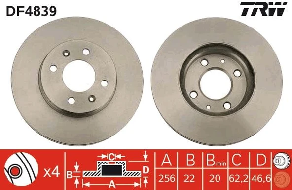 Hyundai Accent Era 2006-2011 Kia Rio 2005->İ20 2007>256mm TRW Ön Fren Diski Takım