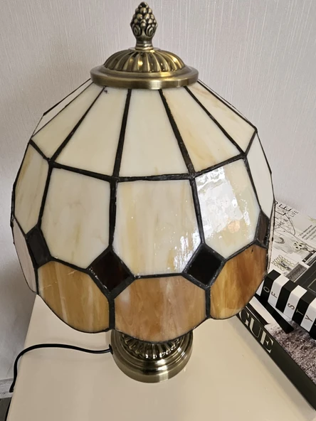 Yüceeller El Yapımı Eskitme Vitray Retro Barok Abajur Masa Lambası Oturma Yatak Odası Kahve beyaz - 3