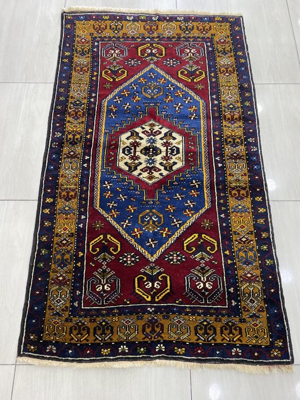 El Dokuma Milas Halısı 130x180 Kiremit Krem 100 Yün Kök Boya