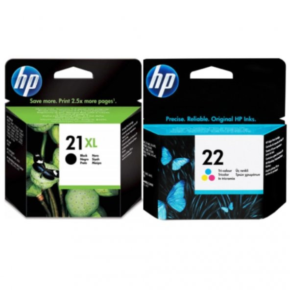 HP 21XL + 22 C9351CE + C9352AE Siyah ve Renkli Orjinal Kartuş Set