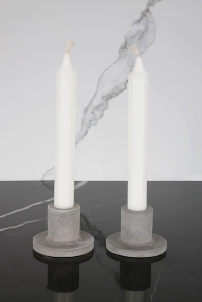 Şamdan Mumluk 2'li Beton El Yapımı Mumluk - 1