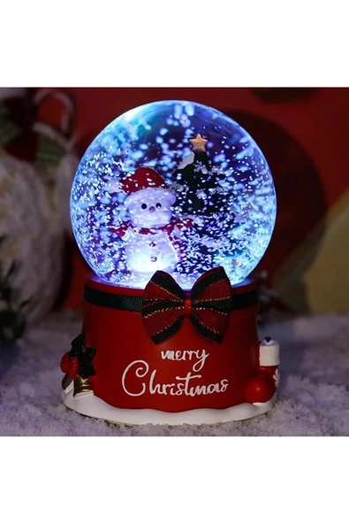 Işıklı Müzikli Kar Püskürtmeli Yılbaşı Kardan Adam Yeni Yıl Kardan Adam Temalı Kar Küresi 15 cm - 4