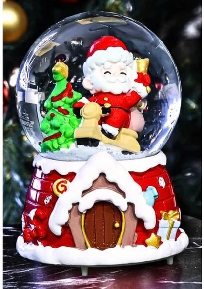 Yılbaşı Noel Baba Hediyeler Temalı Kar Püskürtmeli Işıklı Müzikli Kar Küresi 15 CM Kar Püskürtmeli  - 2