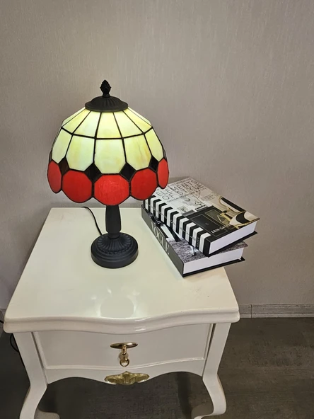 Yüceeller El Yapımı Vitray Retro Barok Abajur Masa Lambası Oturma ve Yatak Odası kırmızı beyaz siyah - 5