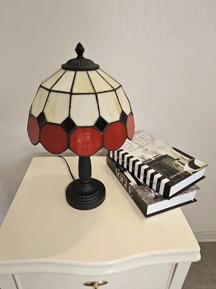 Yüceeller El Yapımı Vitray Retro Barok Abajur Masa Lambası Oturma ve Yatak Odası kırmızı beyaz siyah - 3