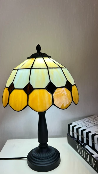 Yüceeller El Yapımı Vitray Retro Barok Abajur Masa Lambası Oturma ve Yatak Odası kahve beyaz siyah - 2