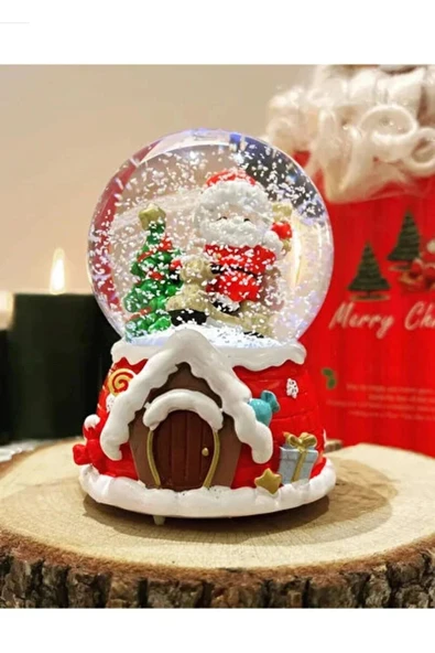 Yılbaşı Noel Baba Hediyeler Temalı Kar Püskürtmeli Işıklı Müzikli Kar Küresi 15 CM Kar Püskürtmeli  - 6