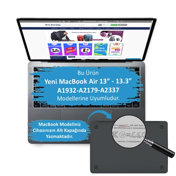 Macbook Air M1 Kılıf 13 inç Deri Leat (TouchID'li M1 Air) A2337 A2179 A1932 ile Uyumlu - 2