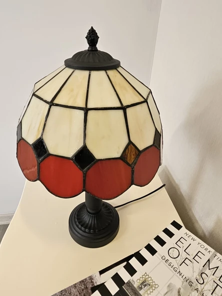 Yüceeller El Yapımı Vitray Retro Barok Abajur Masa Lambası Oturma ve Yatak Odası kırmızı beyaz siyah - 2
