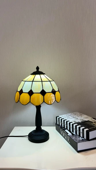 Yüceeller El Yapımı Vitray Retro Barok Abajur Masa Lambası Oturma ve Yatak Odası kahve beyaz siyah - 5