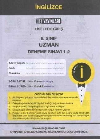 Hız Yayınları 8. Sınıf  İngilizce Uzman Deneme Sınavı 1-2