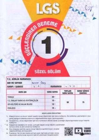 LGS Güçlendiren Deneme 1 Sözel Bölüm