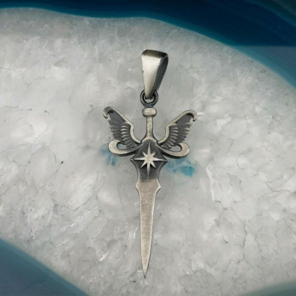 Melek Kanatlı Kılıç Tasarımlı 925 Ayar Gümüş Ucu - Resim 3