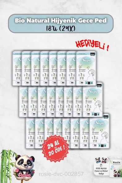 24 Al 20 Öde Sleepy 18'li Bio Natural Hijyenik Ped Gece ve Rosie Hediye ürün görseli
