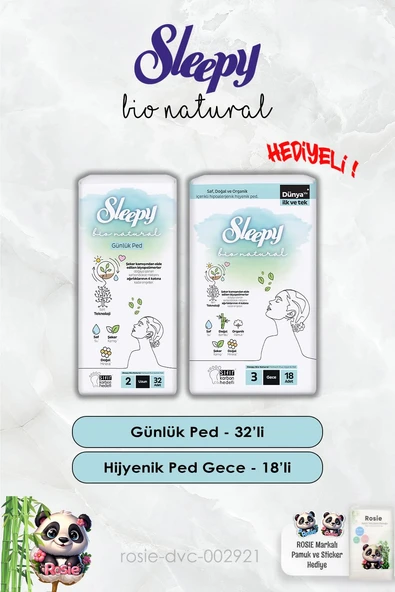 Bio Natural Sleepy Hijyenik Ped Gece 18'li ve Günlük Uzun 32'li ve Rosie ürün görseli