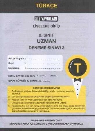 Hız Yayınları 8. Sınıf Türkçe Uzman Deneme Sınavı 3