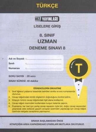 Hız Yayınları 8. Sınıf Türkçe Uzman Deneme Sınavı 8