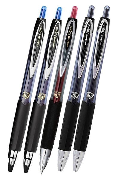 Mavi Siyah Kırmızı Pilot Kalem 5 Adet Uniball Signo Micro 207 0.5 mm Roller Uç Kalem Umn-207 İnci Uçlu Likit Mürekkepli