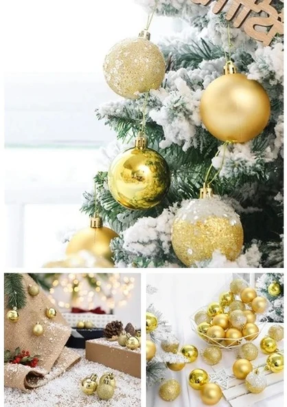 12 Lİ Süs Mini Yılbaşı Topu Noel Çam Ağacı Topu 12 Adet Gold 2,5 cm Süs Topu Parlak Gold Mat Gold - 3