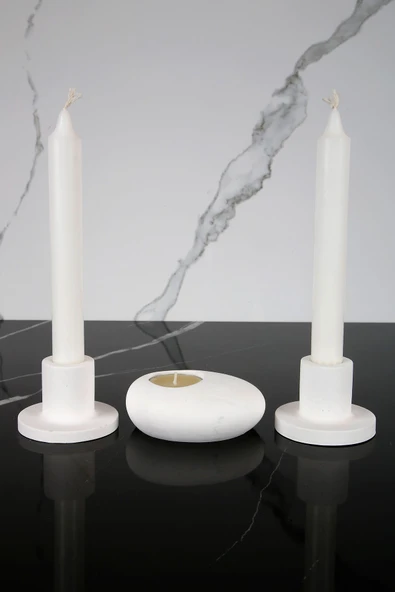 3 Parça El Yapımı Beton Mumluk Set - 1