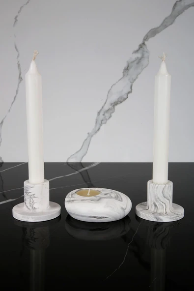 3 Parça El Yapımı Beton Mumluk Set - 2